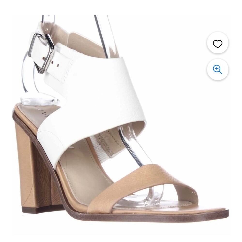 Via Spiga V-Belia Leather Ankle Strap Heel Sandals Natural White Women’s Size 8